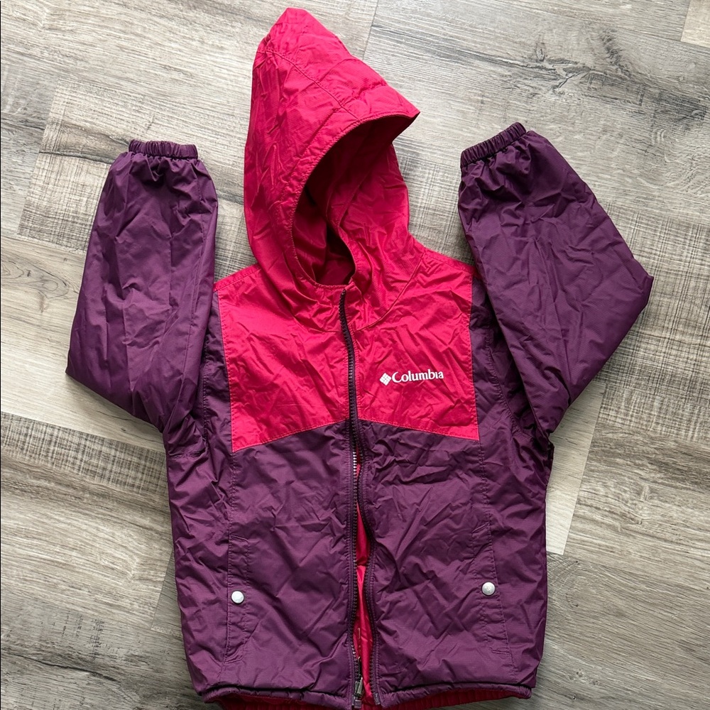 Columbia Red and Purple REVERSIBLE Kids' Hooded Jacket